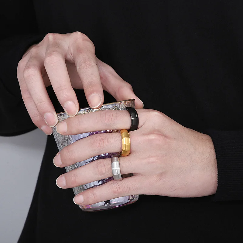 Simple Fashion Stainless Steel Rings For Women Men Geometric Wedding Bands Silver Black Gold Color Jewelry Gift Wholesale
