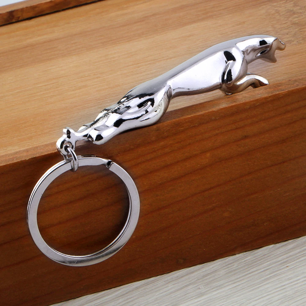 NEWEST Classic Silver Color Stainless Steel Leopard Keychain Jaguar Car Keyrings Fine Bag Key Chains Two Types Creative