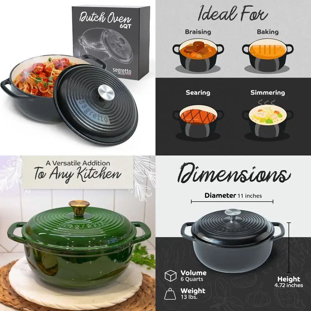 

Чавунная голландская духовка с черной эмалью на 6 литров — большая кастрюля для выпечки и тушения