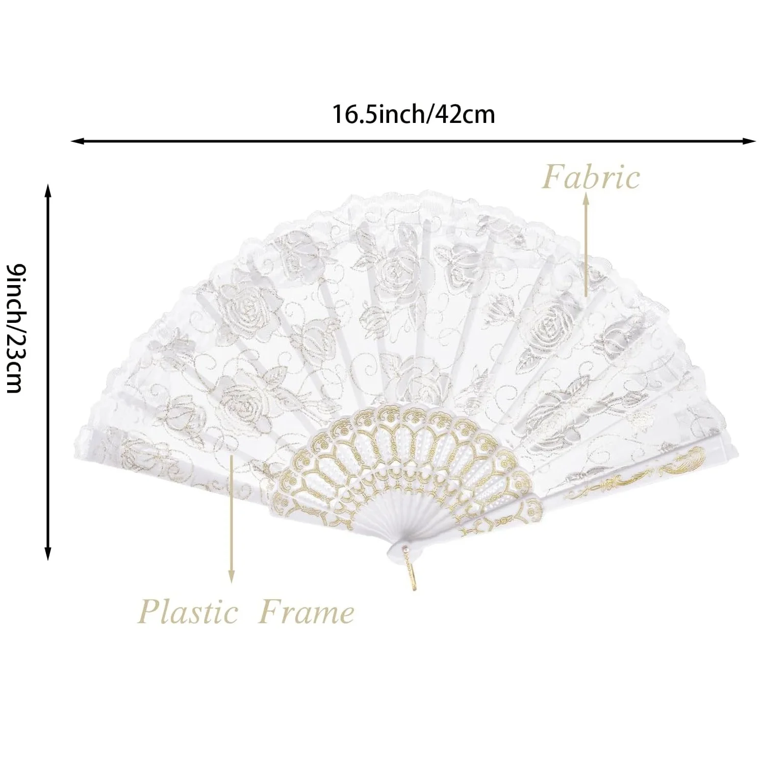 100Pcs 42cm Rose Lace Folding Fans Silk Folding Hand Fans  Perfect for Weddings, Parties, Party Favor,and Dancing