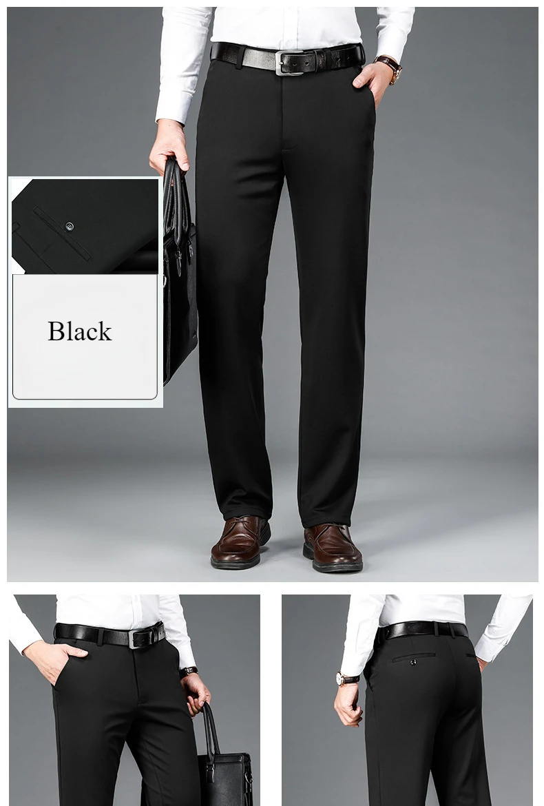 Elastische Herren-Anzughose, dünne Hose mit geradem Bein, knitterfrei, bügelfrei, Streetwear, Herrenhose, Business – Detail 4
