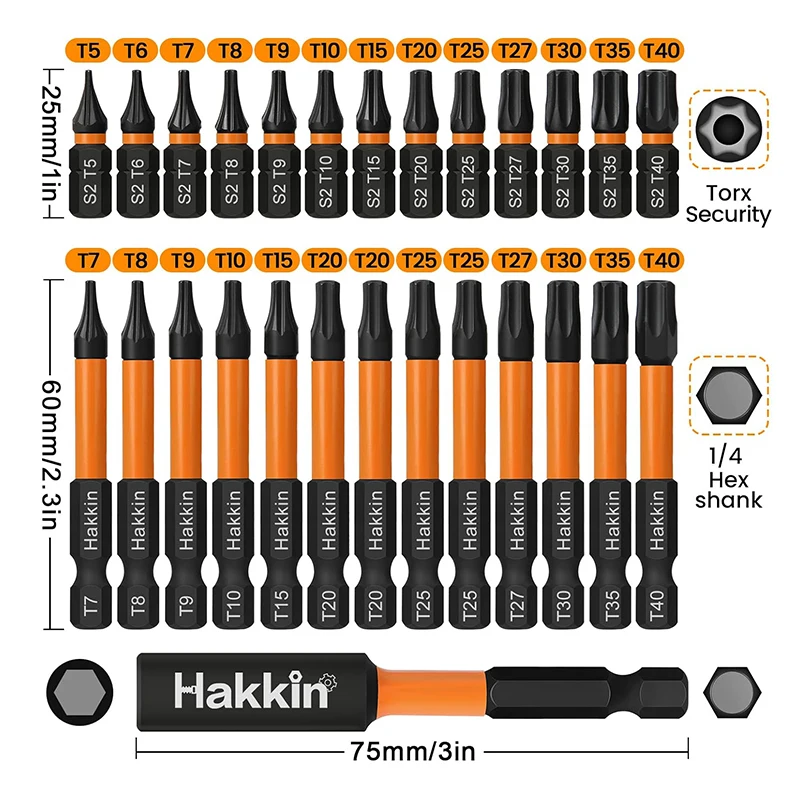 27 Stück Torx Impact Driver Bit Set 25mm 60mm Torx Schrauben dreher Set Zoll Sechs kant schaft Magnet Torx Bit Set mit Halter