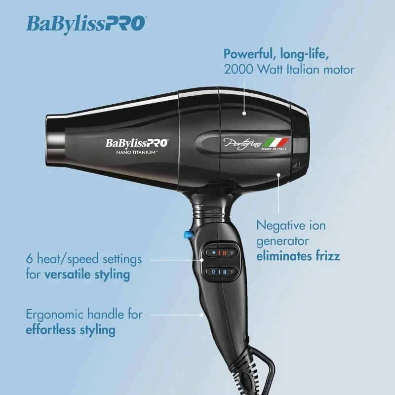 BaBylissPro Nano Titanium secador de cabelo, Secador portátil, Hair Styling Appliances, 2000 Watt