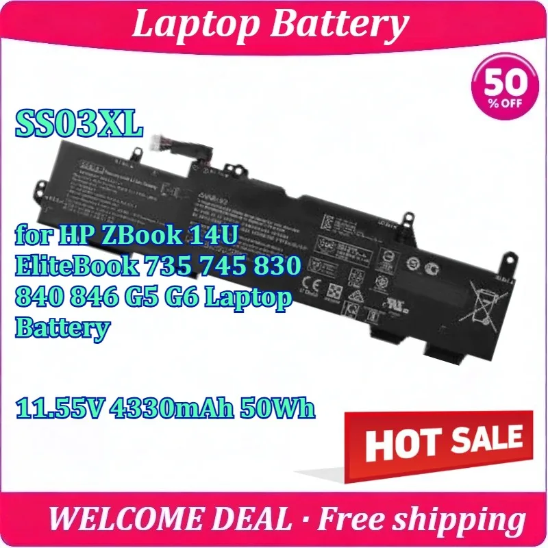 

New SS03XL Battery for HP ZBook 14U EliteBook 735 745 830 840 846 G5 G6 Laptop Battery 11.55V 4330mAh 50Wh