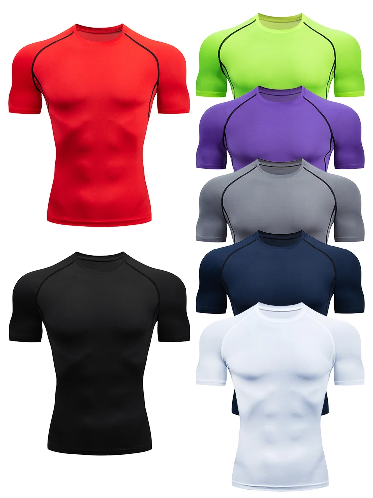 Men Running Compression T-shirt Short Sleeve Sport Tees Gym Fitness Sweatshirt Male Jogging Tracksuit Homme Athletic Shirt Tops