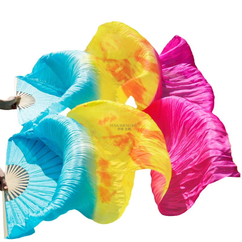 Customized Belly Dance Silk Veil Fans 1 Pair 100% Real Silk Wholesale Classic Size Bamboo Ribs Silk Fans Dance Performance Props