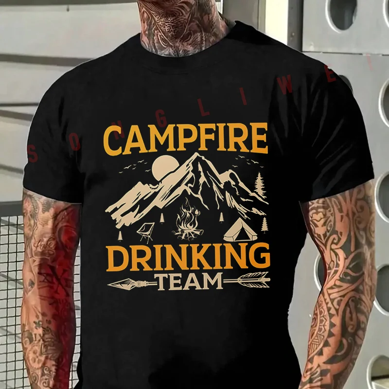 2026 Casual T-shirt Motorcycle Campfire Drinking Team Design Tshirt Mens Summer Cycling Sportswear Short Sleeve Top Tee