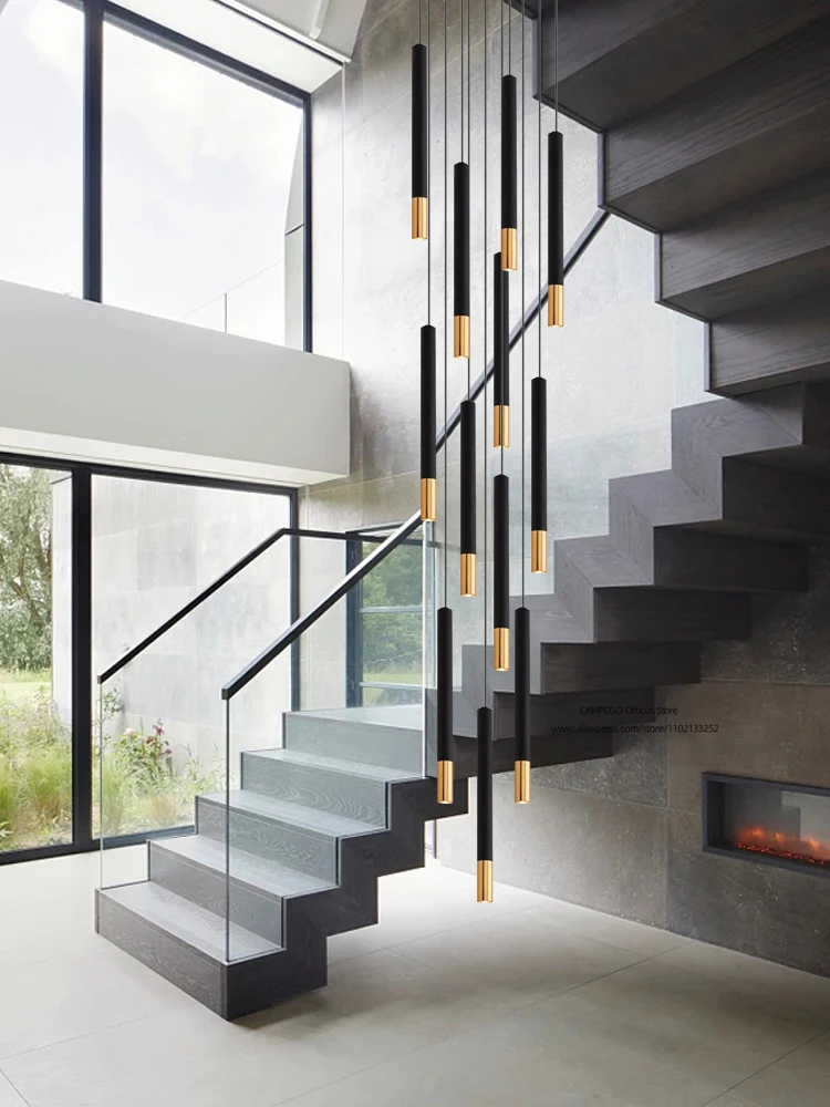 Black Gold Pendant Lamp Nordic Long Pendant Lamp Modern Designer Living Room Pendant Lamp LED Indoor Lighting Stair Pendant lamp