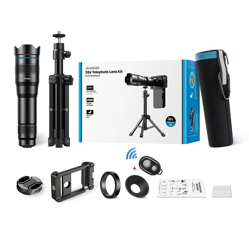 APEXEL Nieuwe metalen 36X telezoomlens met statief Universele cliptelescoop voor iPhone Samsung smartphones voor kamperen Wandelen