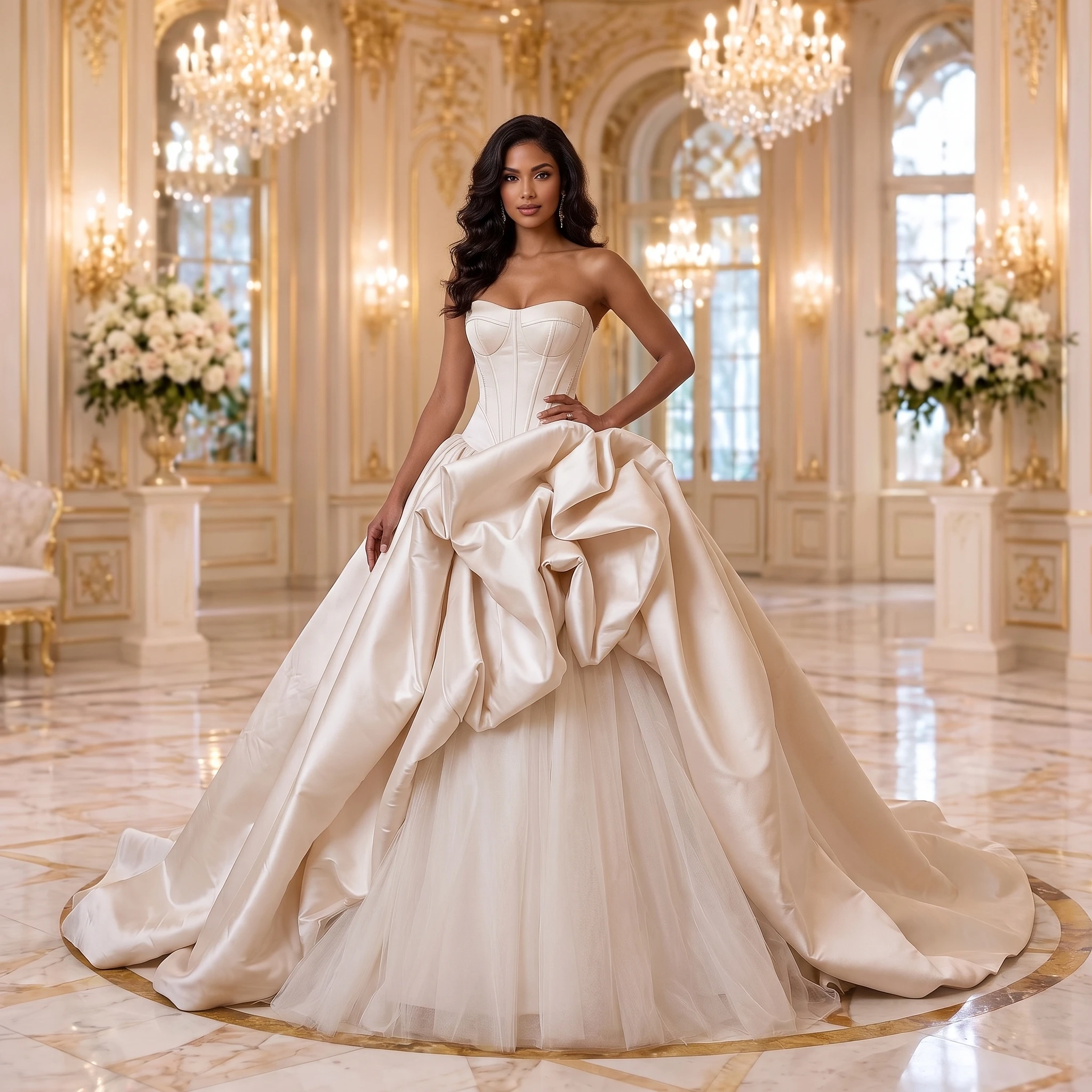 Customized Chic Strapless Court Train Ball Wedding Dress Simple Beading Sleeveless Vintage Bridal Dress vestidos de novia boda