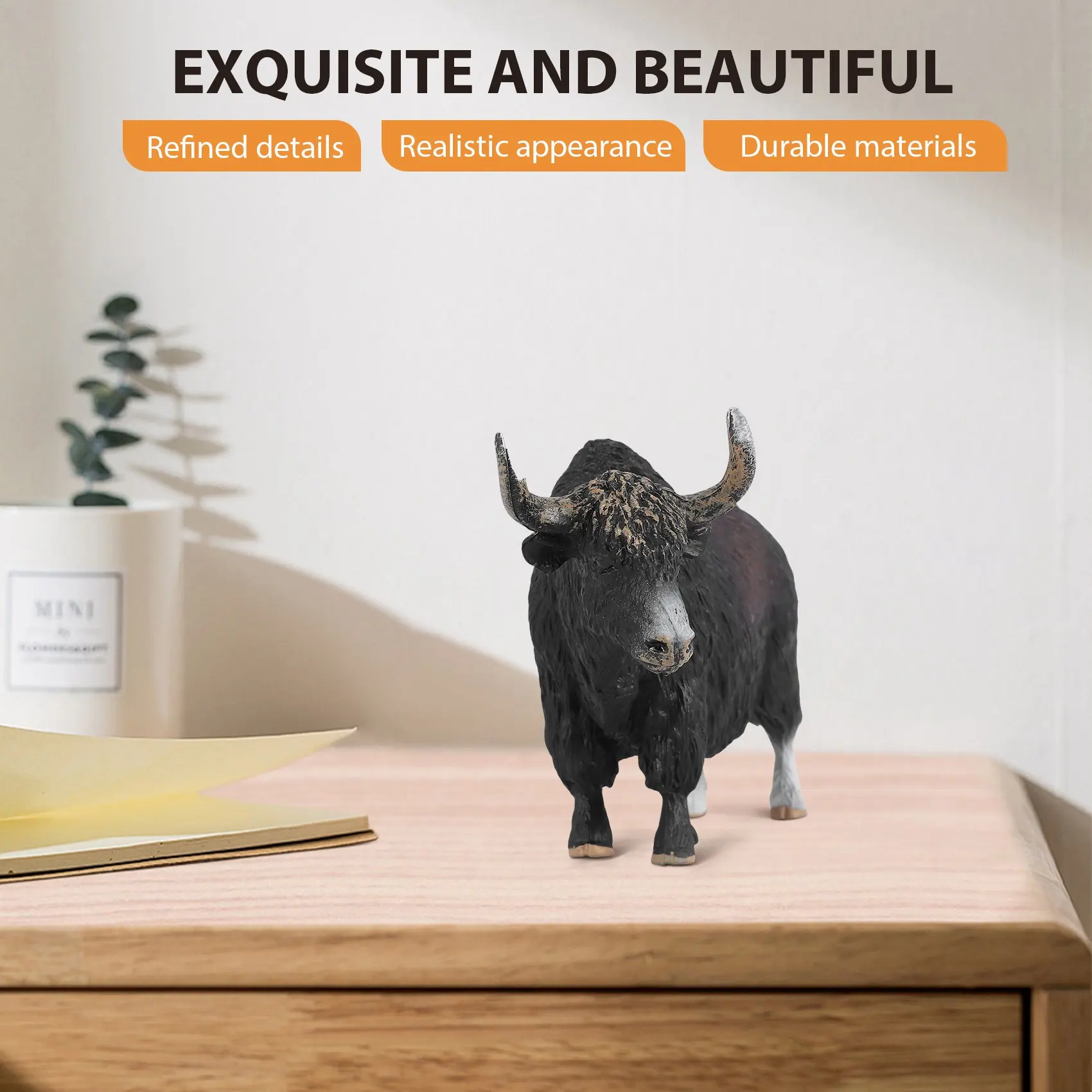 

A63T-14.5X3.5X8.5Cm Classic Black Yak Animals Action Figures Cattle Bull Ox Figurine Pvc Cute Lifelike Model