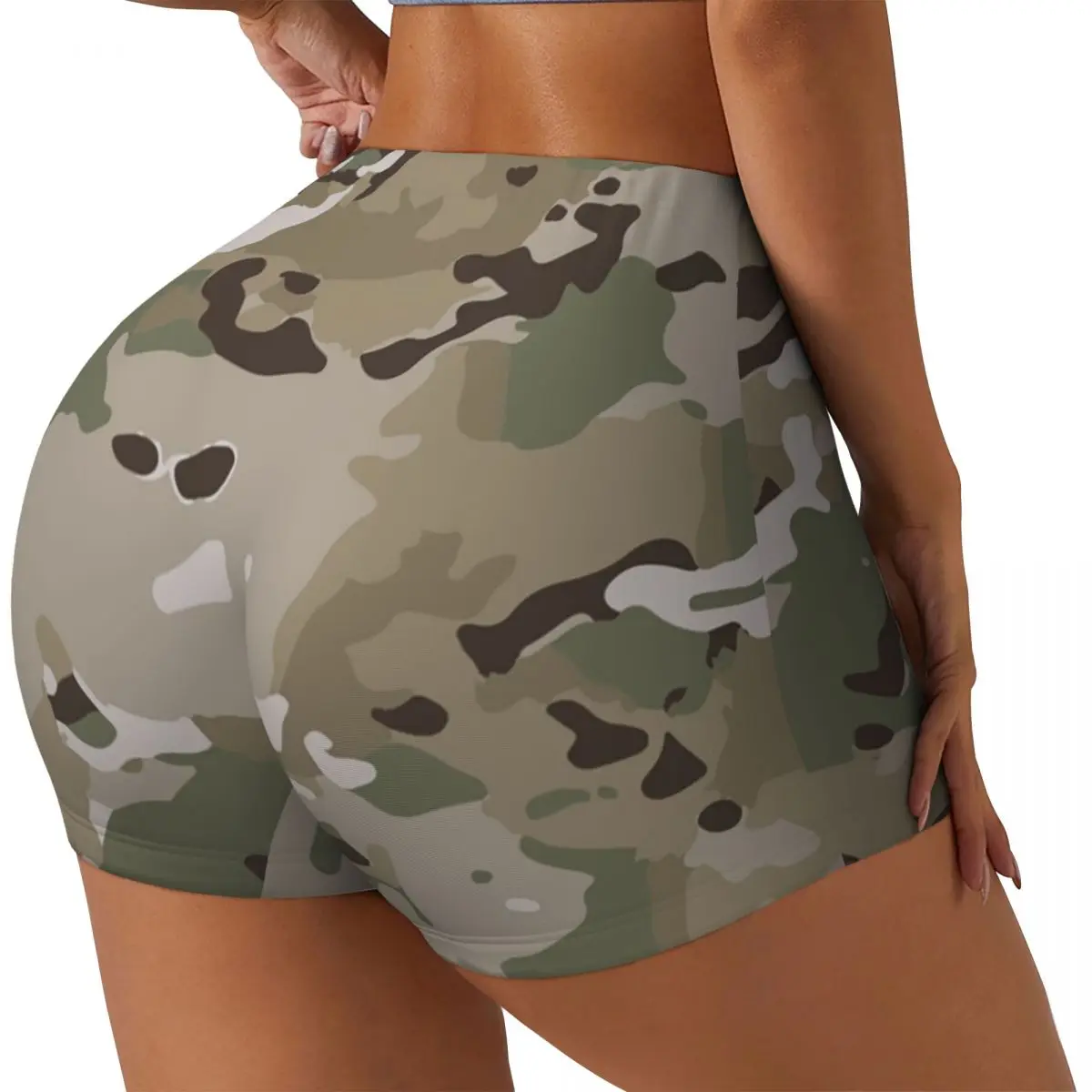 Custom MultiCam Military Camouflage Gym Running Volleyball Shorts for Women Military Camo Workout Yoga Shorts