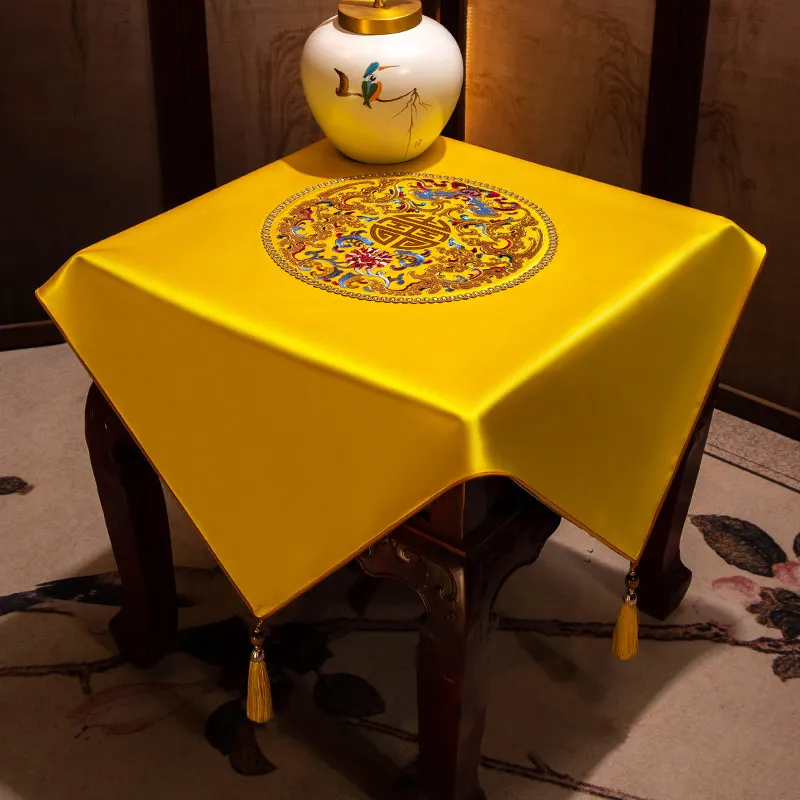 New Chinese-style Golden Yellow Square Rosewood Side Cabinet Cover Bedside Table Dust-proof Cover Coffee Table Tablecloth
