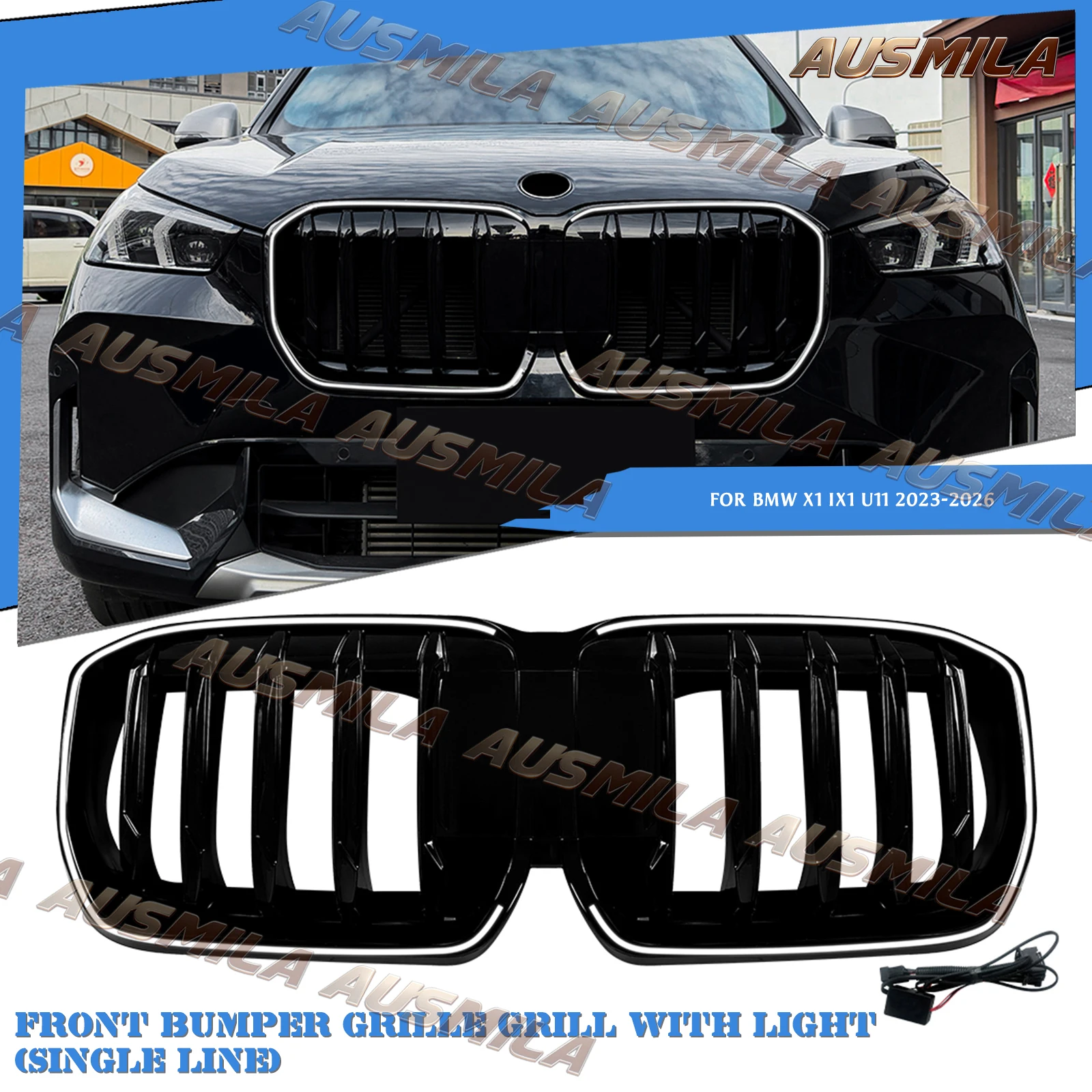 Front-Kühlergrill für BMW X1 IX1 U11 2023 2024 2025 2026 – Einzel-/Doppellinien-Stil, Racing-Grill, Motorhauben-Gitter