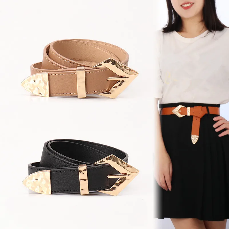 

y2k Women Elegant Leather Belts Top Quality Gold Buckle Best Matching Dress Jeans Belts Ladies Strap Pure Color Waistband