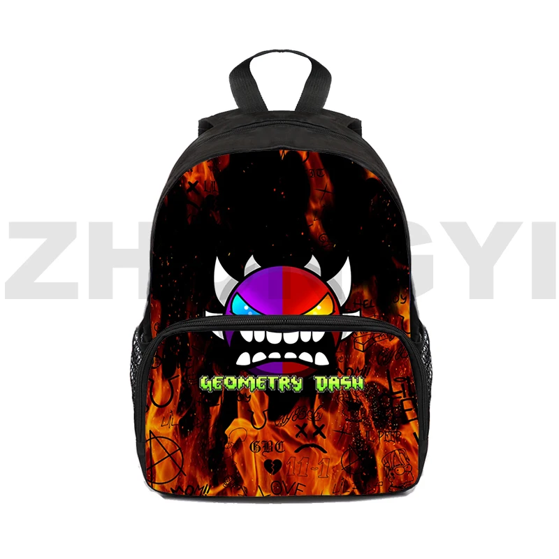 

New Cartoon Angry Geometry Dash 3D Backpack 12/16 Inch Mini High Street College Laptop Rucksack Boys Girls Bookbag Sport Bags