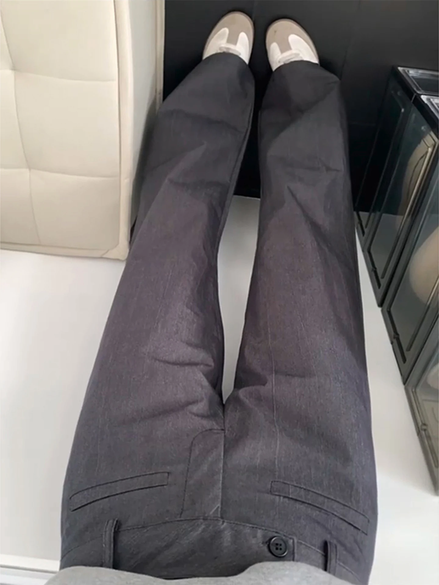 

Мужские брюки Cleanfit ey Micro Flared: осенние, приталенные, струящиеся, прямого кроя, с высокой талией, на молнии, для повседневной носки, из полиэстера