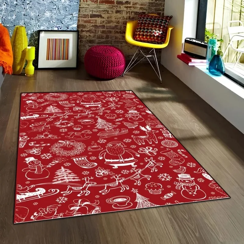 

Red Merry Christmas Rug Christmas Floor Mat Fashion Creativity Living Room Mat Non-slip Sofa Floor Large Area Decorative Rug