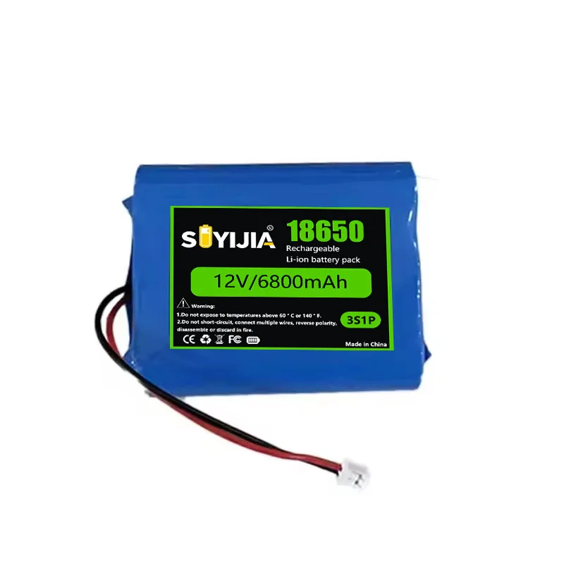 100%New 12V Battery 12.6V/11.1V 6800mAh 3S1P Lithium-ion Battery Pack W/ BMS for Backup Power Ups CCTV Camerar Speaker Bluetooth