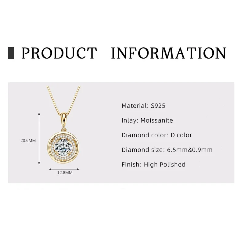 IOGOU D1.10CT/D2.12CT/D3.13CT Full Moissanite Halo Pendant Necklace for Women Genuine 925 Sterling Silver Luxury Wedding Jewelry