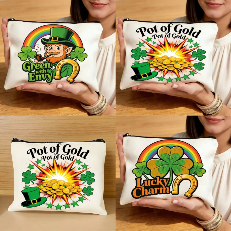 

1 шт., сумка для хранения на тему Дня Святого Патрика, сумка для хранения косметики, ручная многофункциональная холщовая сумка
