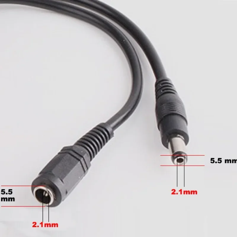 DC12V power extension cable connector, suitable for closed-circuit television surveillance cameras, black 16.5 feet, 0.5-10M lon