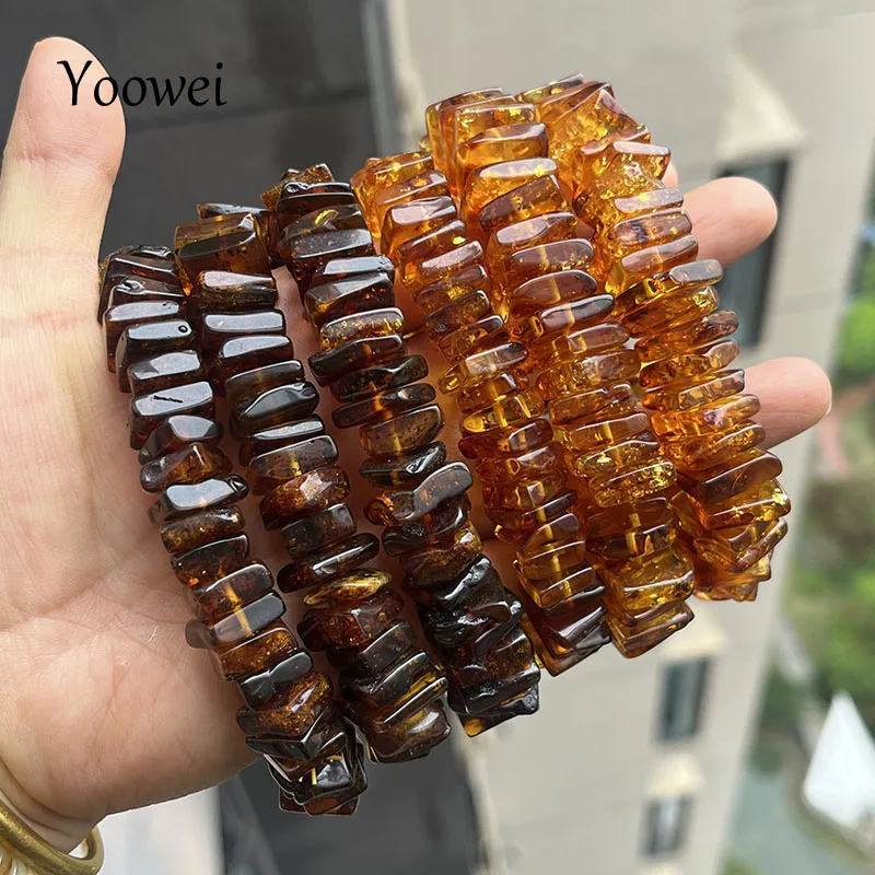 

Big Amber Bracelet for Unisex Unique Natural Genuine Floral Plant Square Irregular Diy Bead Exaggerated Luxury Jewelry Supplier