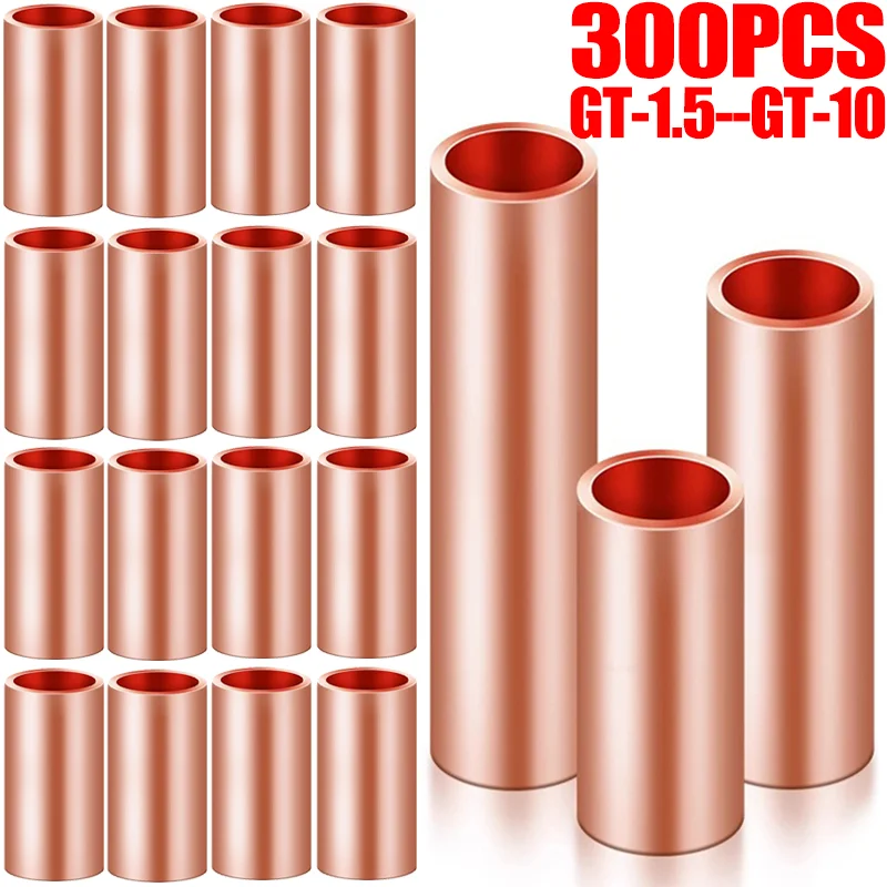 GT Copper Connecting Pipe Wire Joint Copper Tube Terminal Cable Lug Bootlace Ferrule Non Insulated Electrical Butt Connector Kit