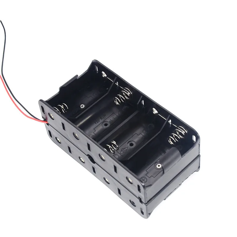 12V 8 Slot D Size DIY Battery Holder Storage Case Box Back To Back Container with Black Red Wire Leads for 1.5V D Cell Batteries