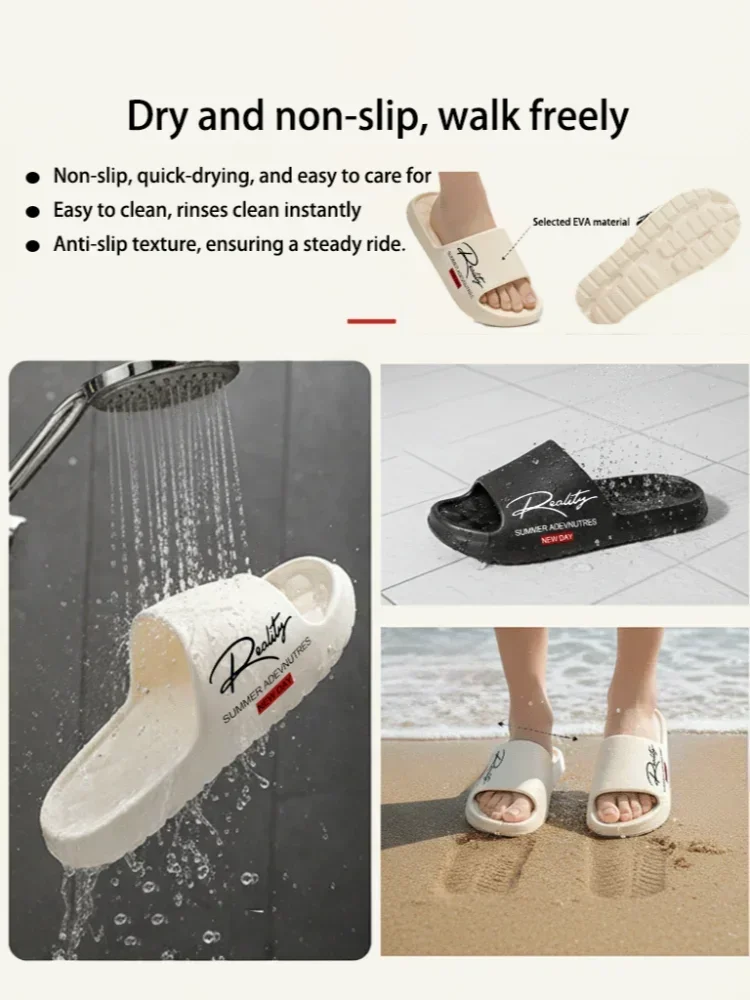 Lässige offene rutschfeste Pantoffeln für Damen und Herren, modische Cartoon-Slipper mit dicker Sohle und Aufdruck, Sommer-Strandsandalen. – Detail 2