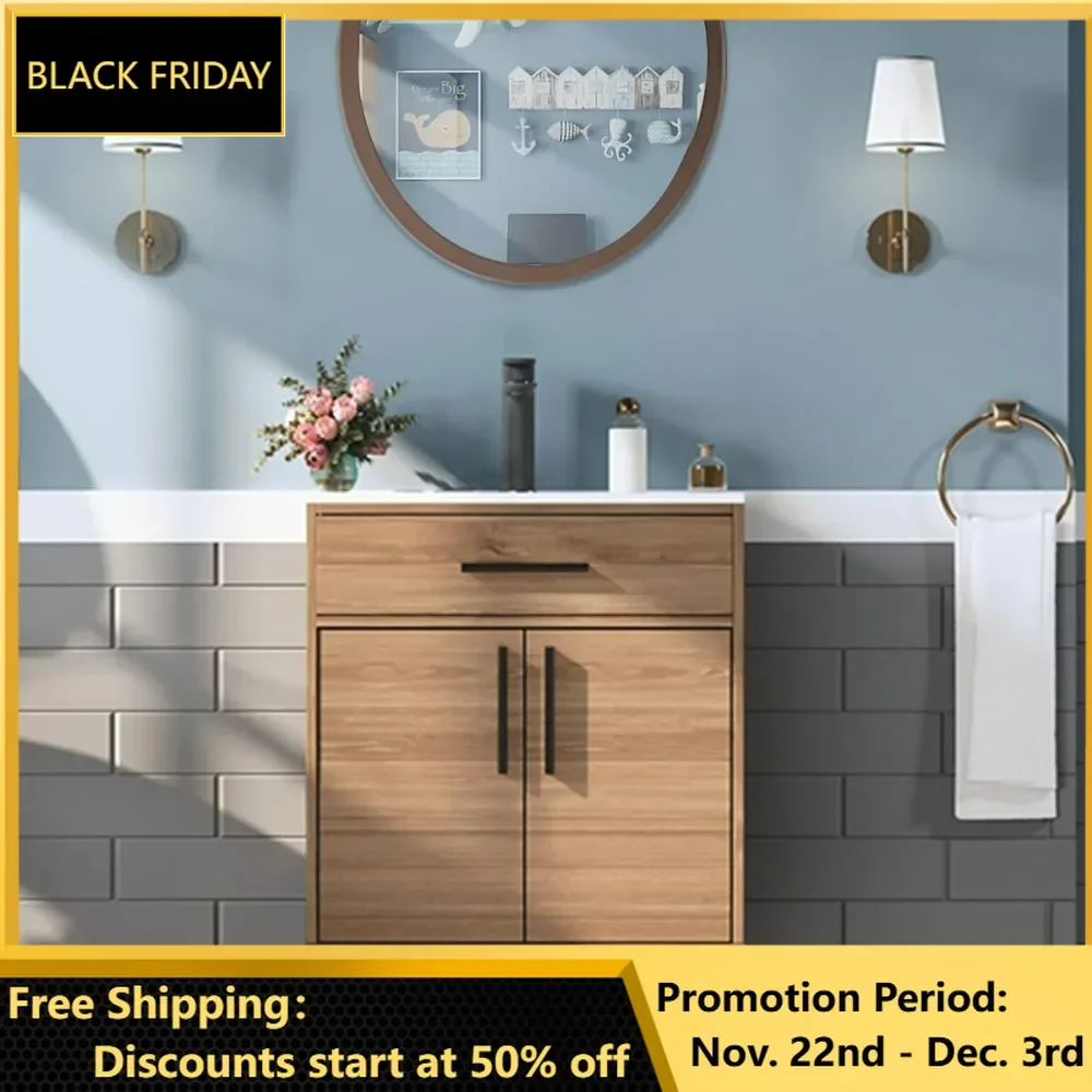 bathroom organizers, Bathroom Vanity with Sink Combo, Single Bathroom Cabinet Set, Integrated Sink, Soft Closing Doors with Meta