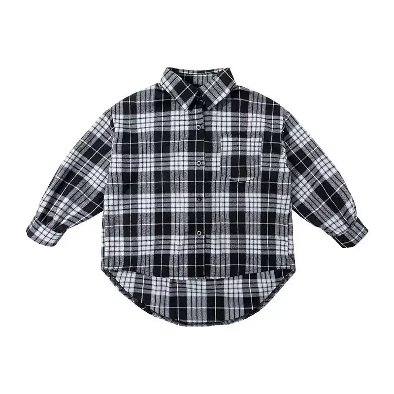 Girls\' Shirt Children\'s Pure Cotton Shirt New Spring and Autumn Fashionable plaid shirt Girls blouses