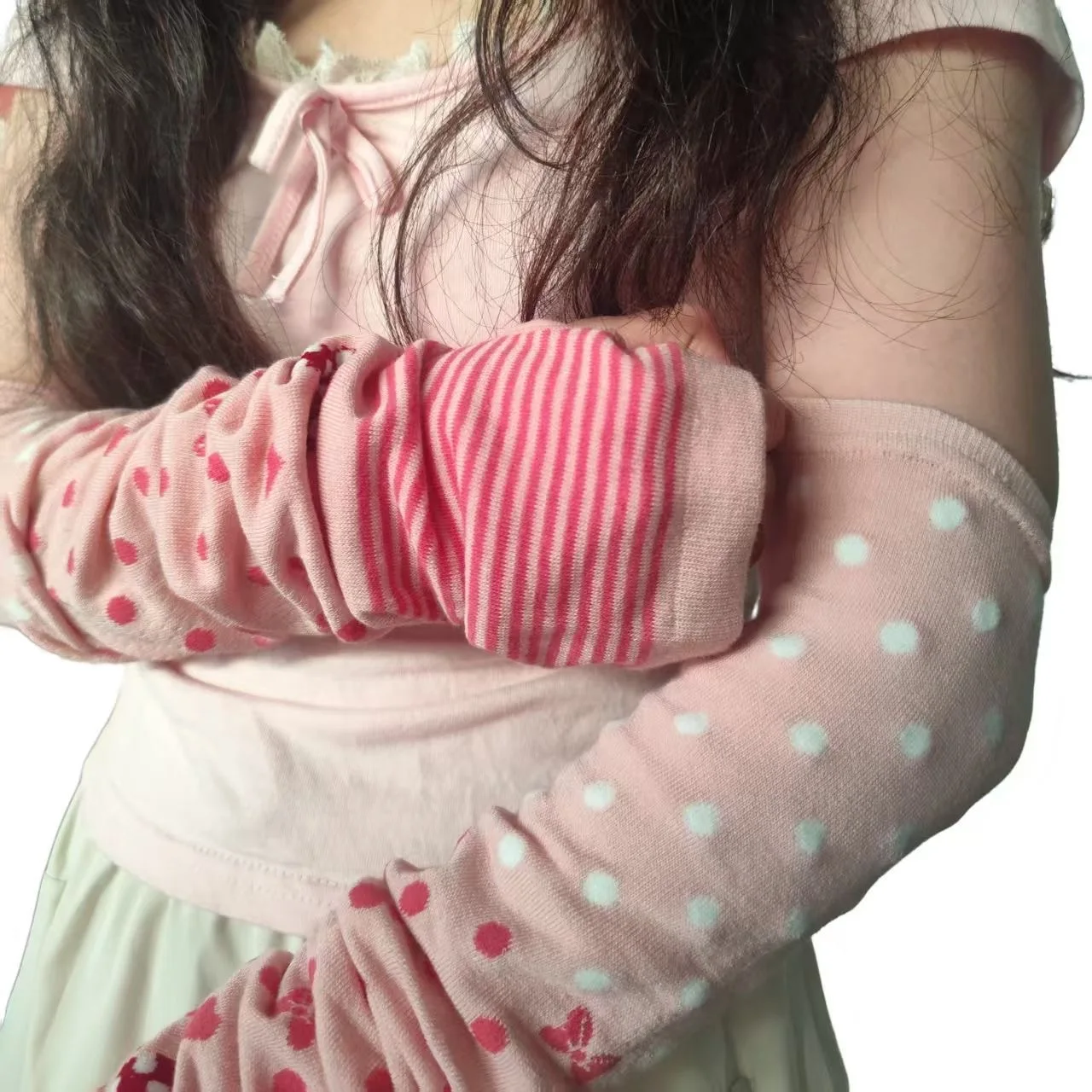 sleeves for arm pink spot bow arm warmers y2k accessories Arm cover arm sleeves Stacking sleeves cute core lolita accessory