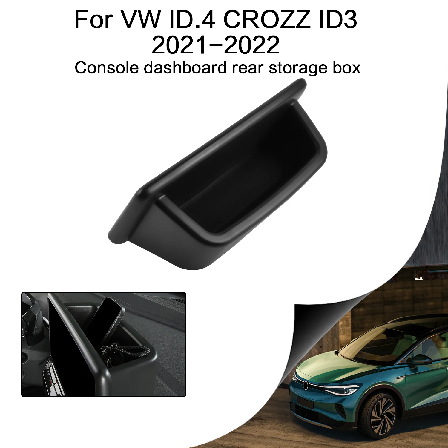 For VW ID.4 CROZZ ID3 2021-2022 Console Dashboard Rear Storage Box ABS Organizer Flocked Tray For Car Phones Glasses ID4 Case