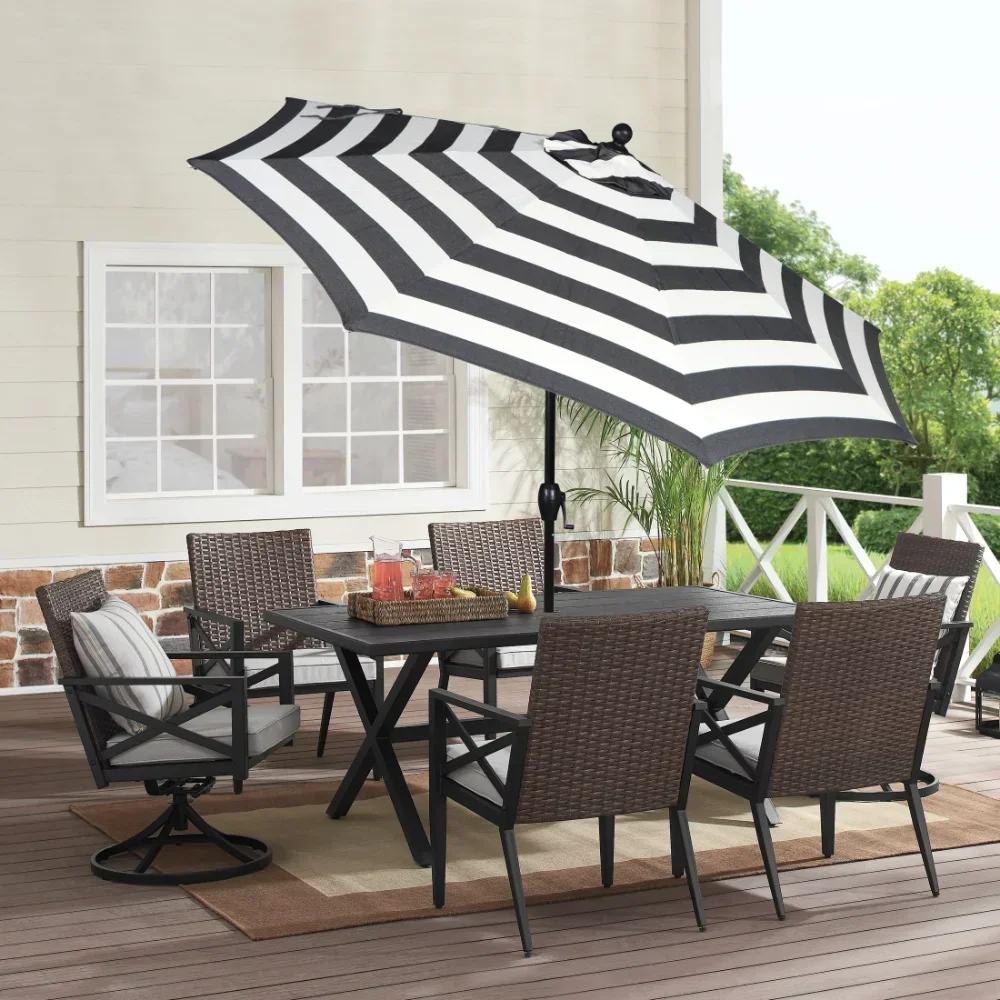 Outdoor 9' Ibiza Stripes Round Crank Premium Patio Umbrella