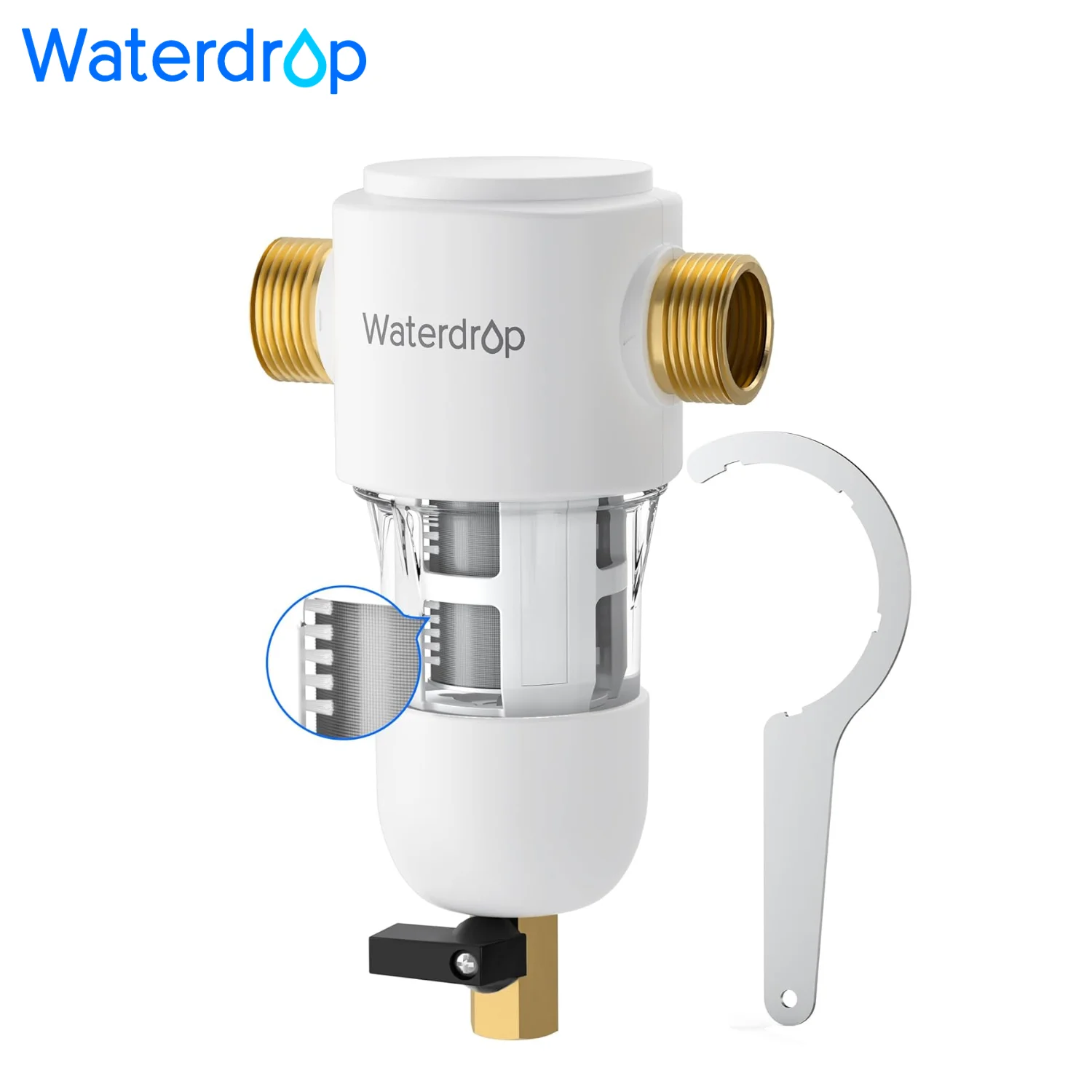 Waterdrop PF01 Spin Down Sediment Filter, 50/200 Micron | Reusable Whole House Water Filter Sediment System, Flushable Pre-Filter System for City/Well Water, 1