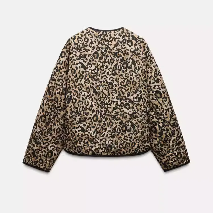 Nowa Jesienno-Zimowa Damska Lekka Uniwersalna Bluza w Leopardzi Wzór Zwierzęcy Jaet Okrągły Dekolt Bawełna Poliester Włókno 80488