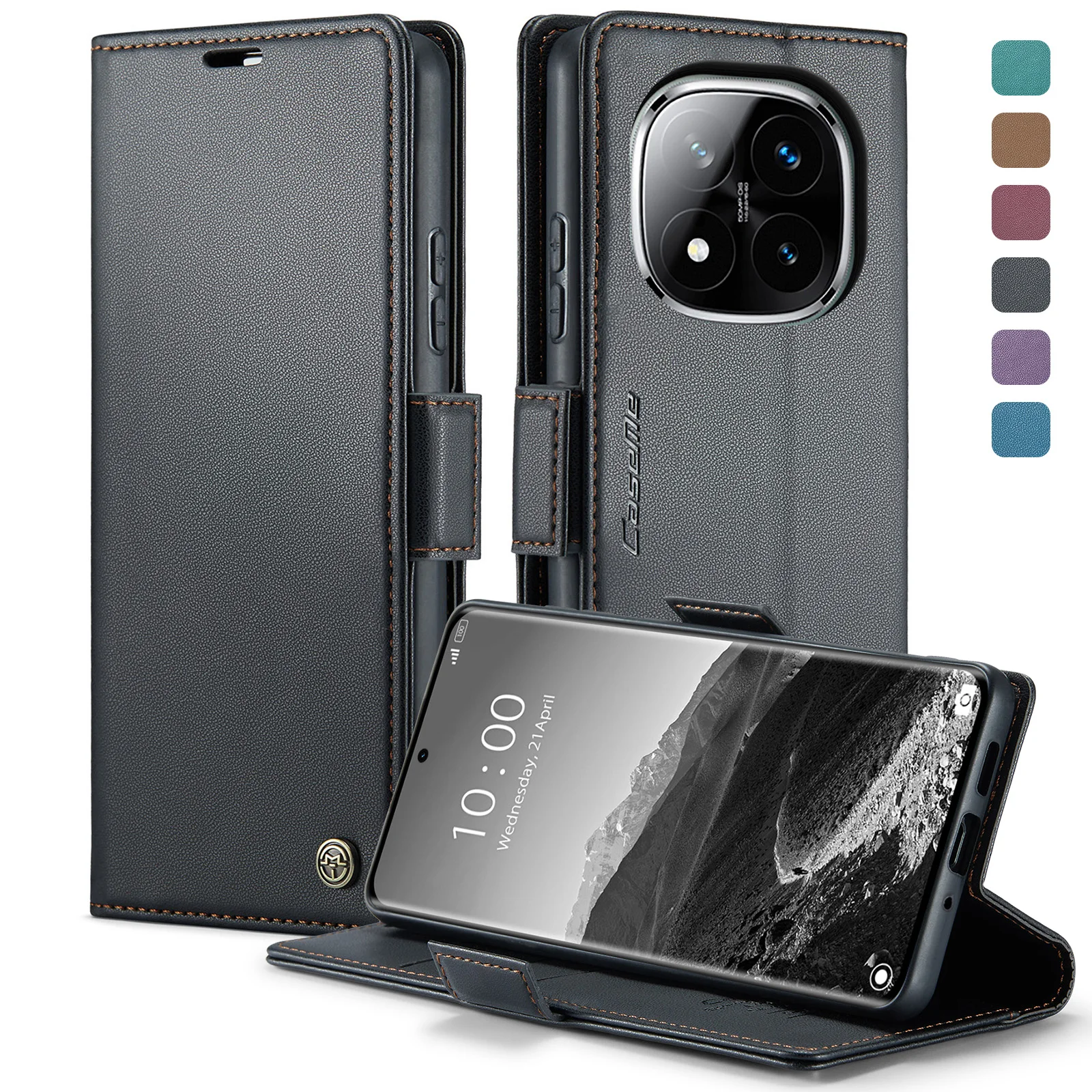 

Case For Xiaomi For Redmi Note 15 Pro Plus 5G Premium Faux Flip RFID Protective Cover Magnetic Card Holder Stand Function Cover