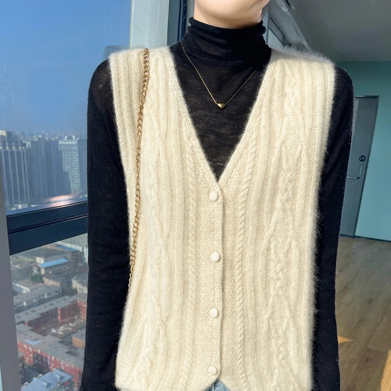 100% pure wool sleeveless vest women's clothing V-neck cardigan fashion loose Large size sleeveless sweater vest camisole tops