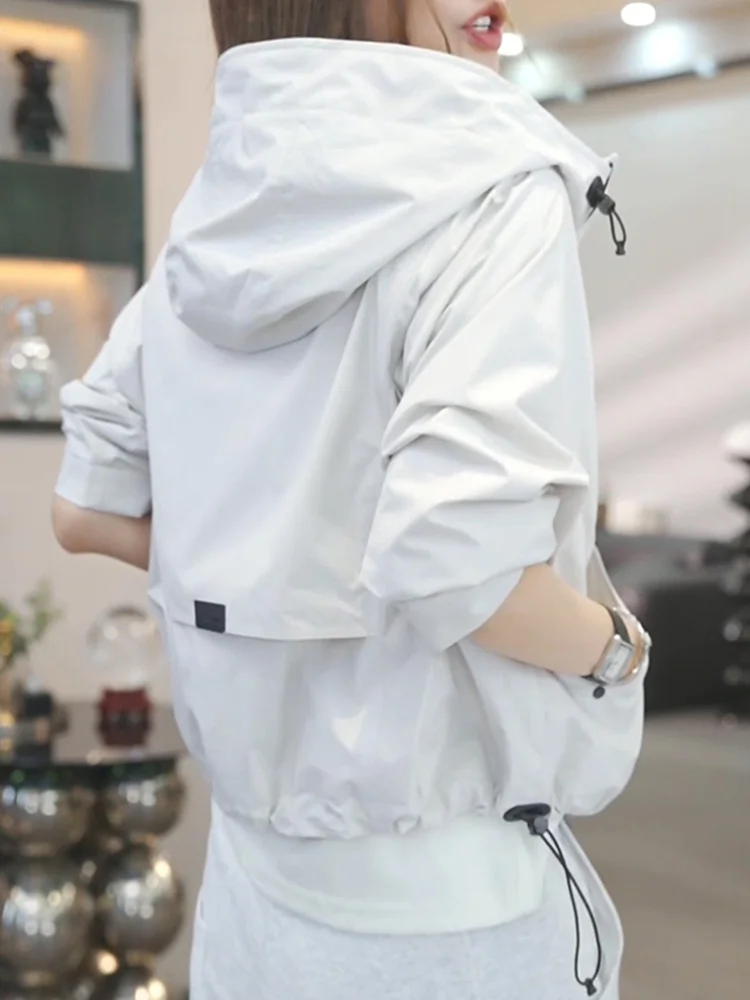 

Модная повседневная женская куртка с капюшоном, дышащая, с длинными рукавами, на молнии, прямого кроя, однотонная