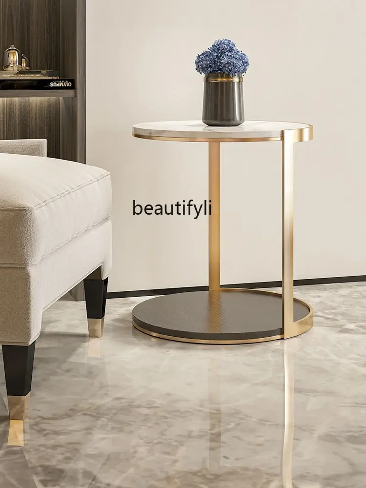 

1zHousehold Light Luxury Side Table Nordic Living Room Sofa Marble Corner Table round Minimalist Creative Small Coffee Table
