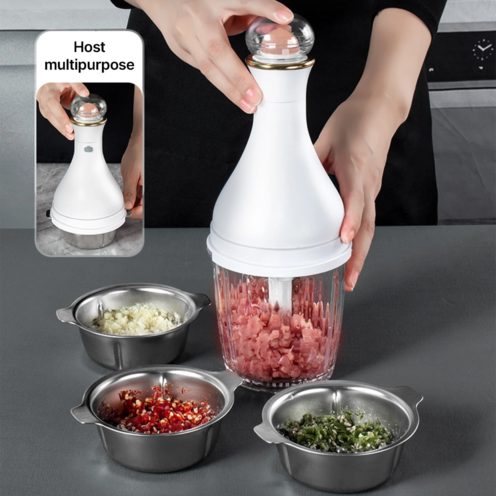 

Multifunctional Meat Grinder Chopper with 550ml/18.6oz Container 6 Blades 2 Blades Dual Head Rechargeable Mini Food Processor