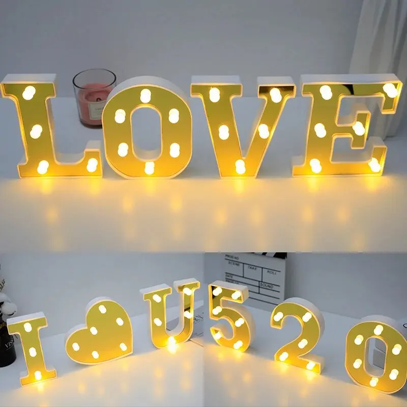 1PC 16cm Golden Numbers&English Led Letter Light,Battery Powered Decoration Light For Festive,Birthday,Wedding,Party,Celebration
