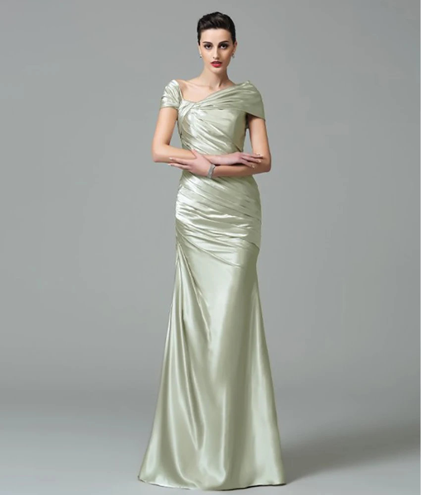 

Customized Graceful Satin Mermaid Off the Shoulder Evening Dress Temperament Short Sleeves Floor Length Bespoke Occasion Gowns