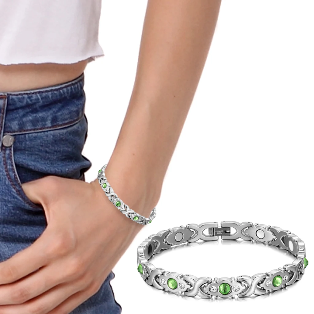 WelMag Healing Magnetic Health Bracelets For Women Stainless Steel Bangle Germanium Bio Energy Chain Crystal Design Accessories