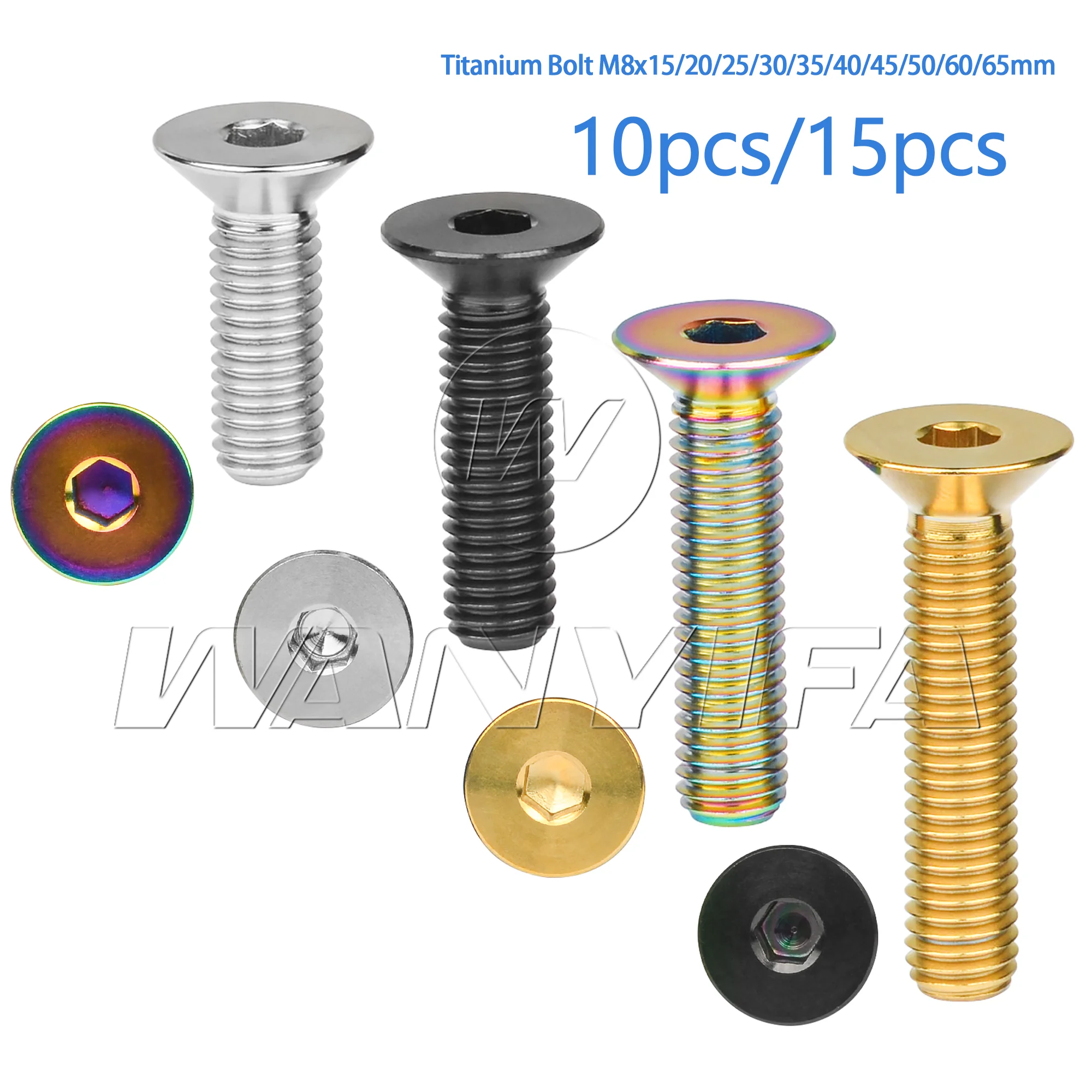 

Wanyifa Titanium Bolts M8x15/20/25/30/35/40/45/50/60/65mm Countersunk Hex Bolts For Motorcycles 10/15pcs