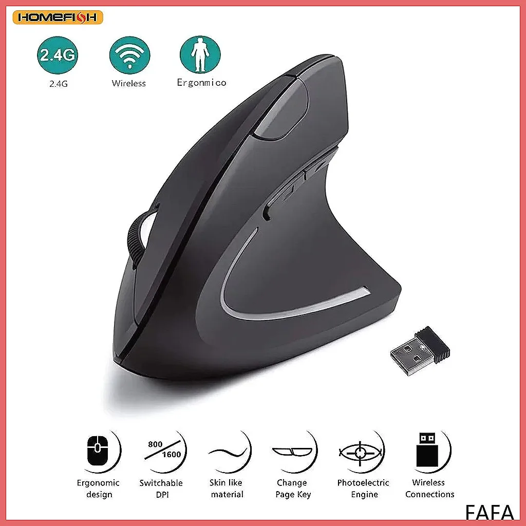 

Эргономичная вертикальная беспроводная мышь, 2,4 ГГц, 6 кнопок, 3 регулируемых уровня DPI 800/1200/1600, для ПК, ноутбука, компьютера