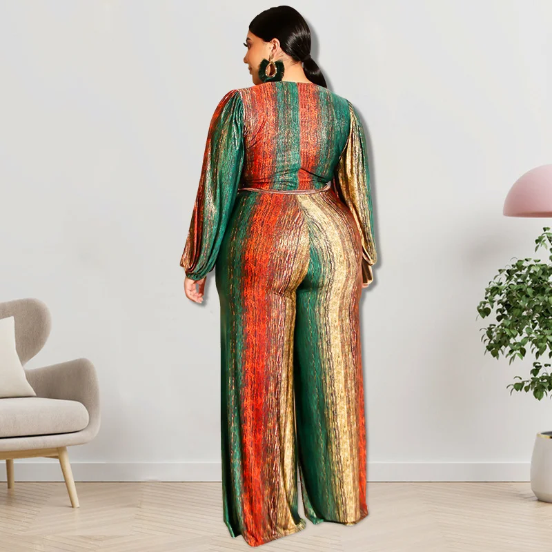 New Plus Size Women Jumpsuits Elegant V Neck Long Sleeve Rompers Office Lady Straight One Piece Outfits Wholesale Drop Shipping