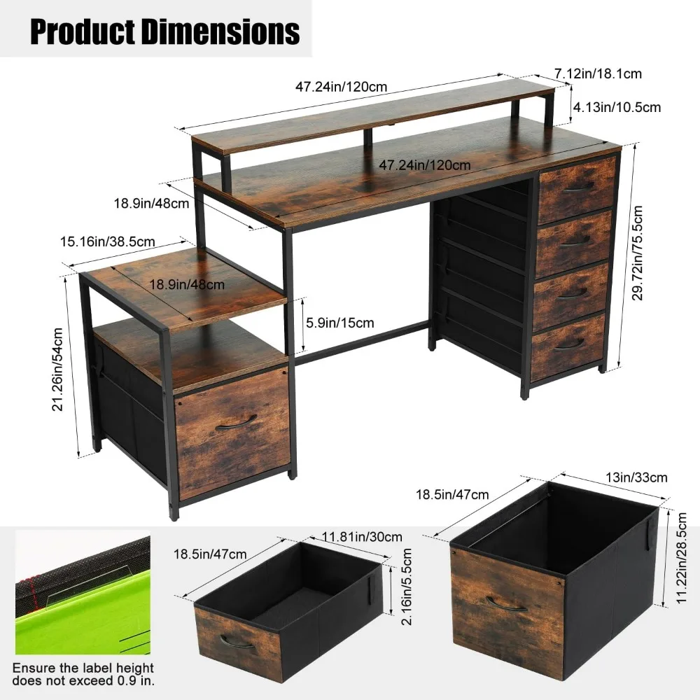 Office Desks ,with Storage Shelf/Cloth File Drawer for Letter Size/Monitor Stand Study Table for Home, Office Desks