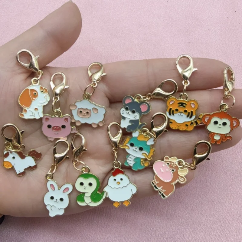 12pcs alloy drip oil zodiac animal keychain, suitable for bag hanging accessories, the best choice for gifts